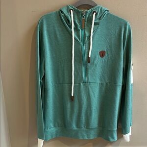 NWT Wanakome Women's Teal Half-Zip Lightweight Hoodie with rope Drawstring LARGE